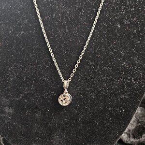 Rhinestone stars small circle pendant with glitter blue back pendant necklace